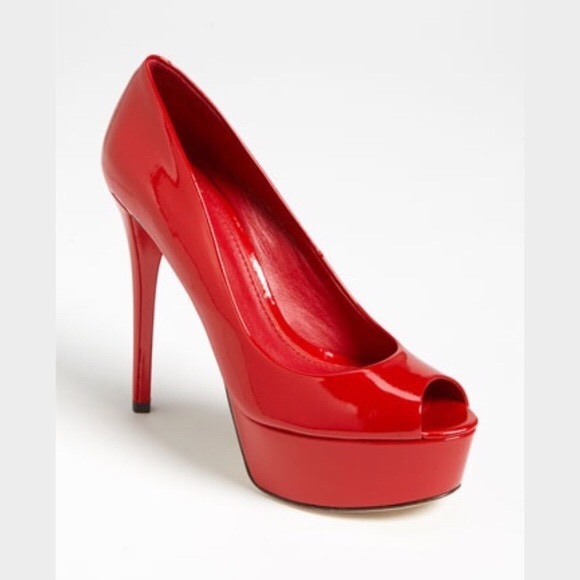 Brian Atwood red patent leather peep toe. - Picture 2 of 4